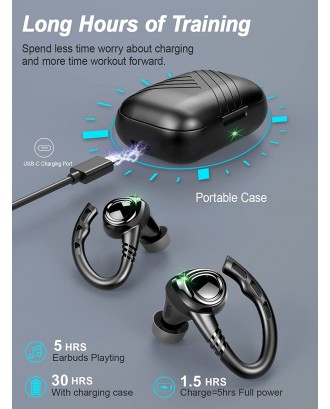Wireless Earbud, Bluetooth Headphones 5.1 Sport Unique Earhooks, Wireless Earphones in Ear Noise Cancelling Mic Stereo Bass, 35H Playtime IPX7 Waterproof Headset for Workout Running Gym Android iOS Wireless Earbud, Bluetooth Headphones 5.1 Sport Unique Earhooks, Wireless Earphones in Ear Noise Cancelling Mic Stereo Bass, 35H Playtime IPX7 Waterproof Headset for Workout Running Gym Android iOS